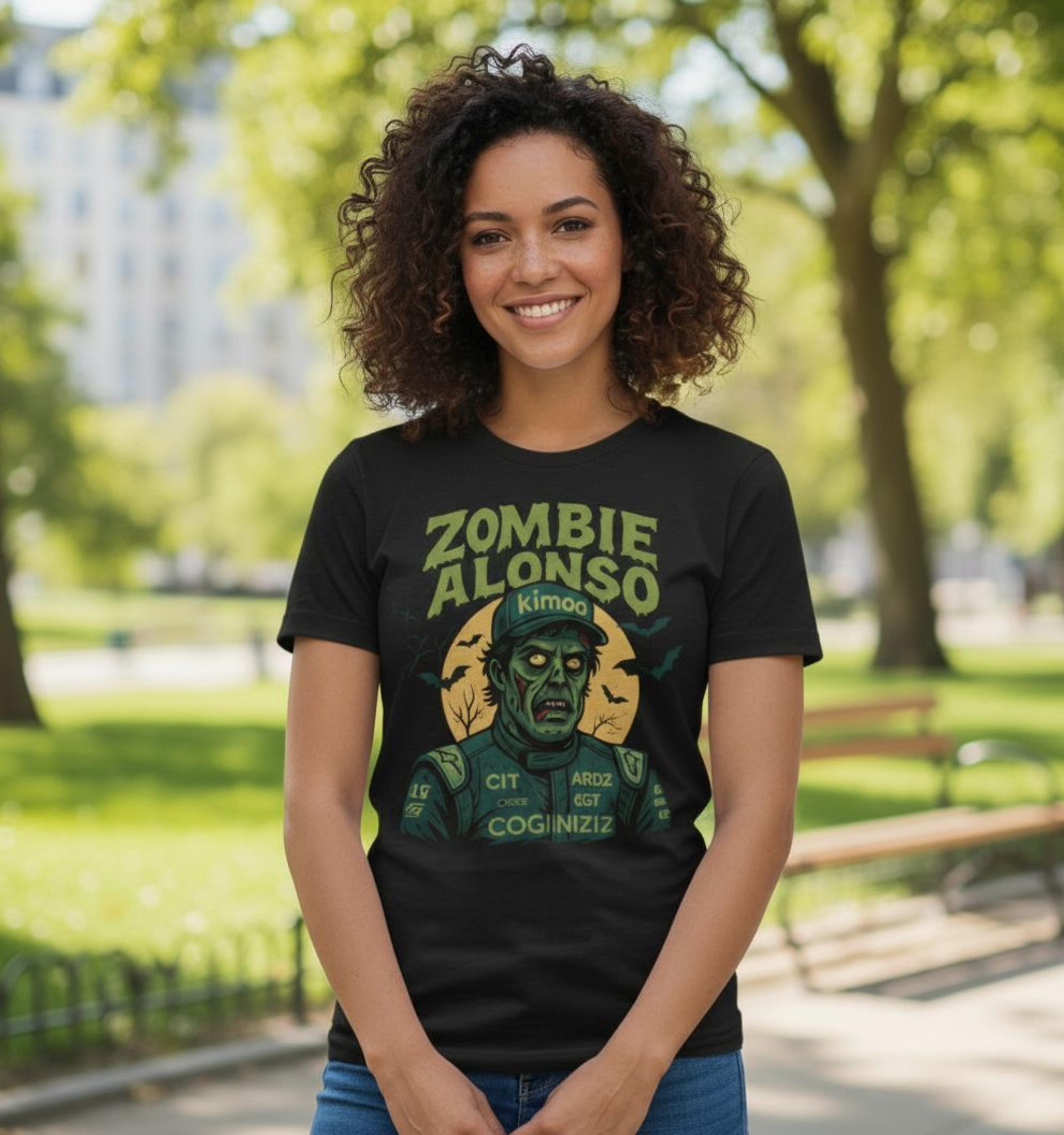 Zombie Alonso Racing T-Shirt: Spooky Halloween Motorsport Graphic Tee