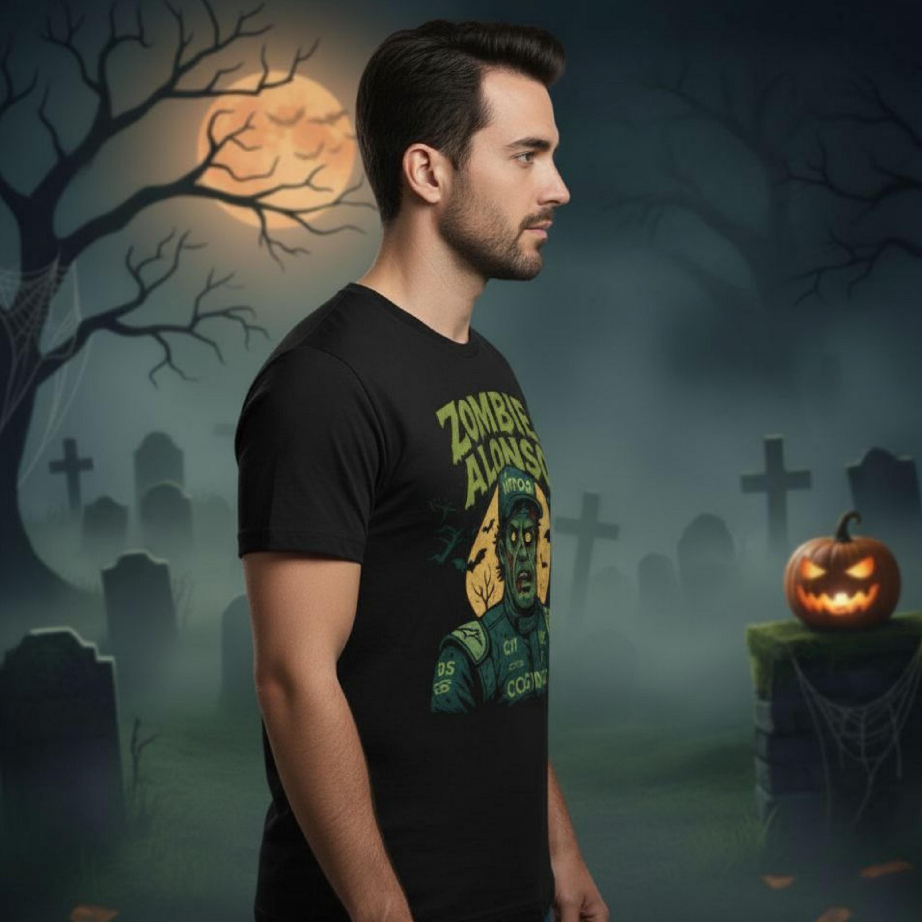 Zombie Alonso Racing T-Shirt: Spooky Halloween Motorsport Graphic Tee
