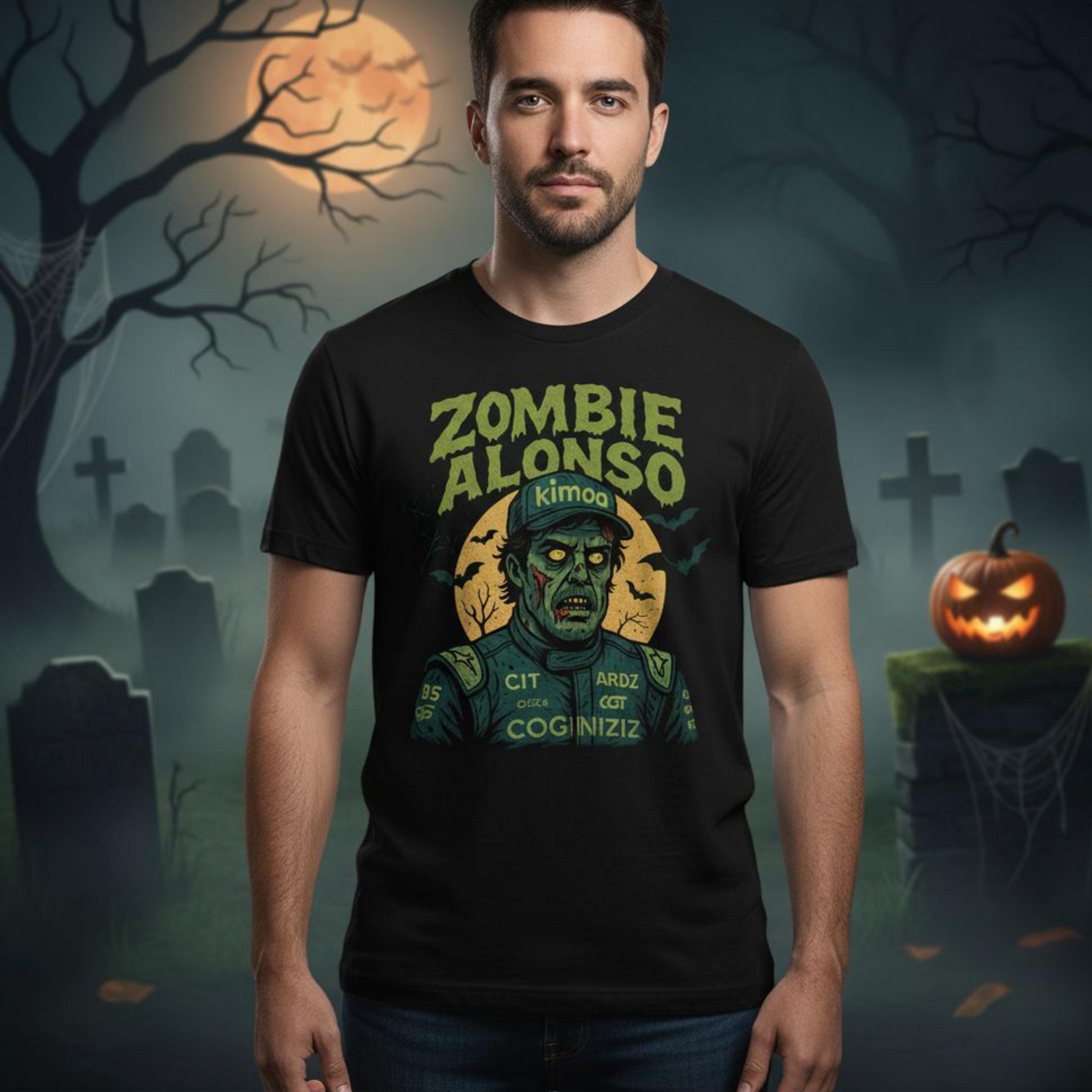 Zombie Alonso Racing T-Shirt: Spooky Halloween Motorsport Graphic Tee