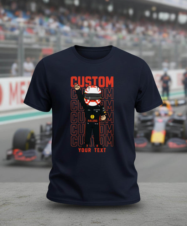 Custom Racing Driver f1 T-Shirt • Personalised Race Suit Cartoon Tee • F1 Fan Gift • Custom Name & Text • Motorsport Lover Shirt