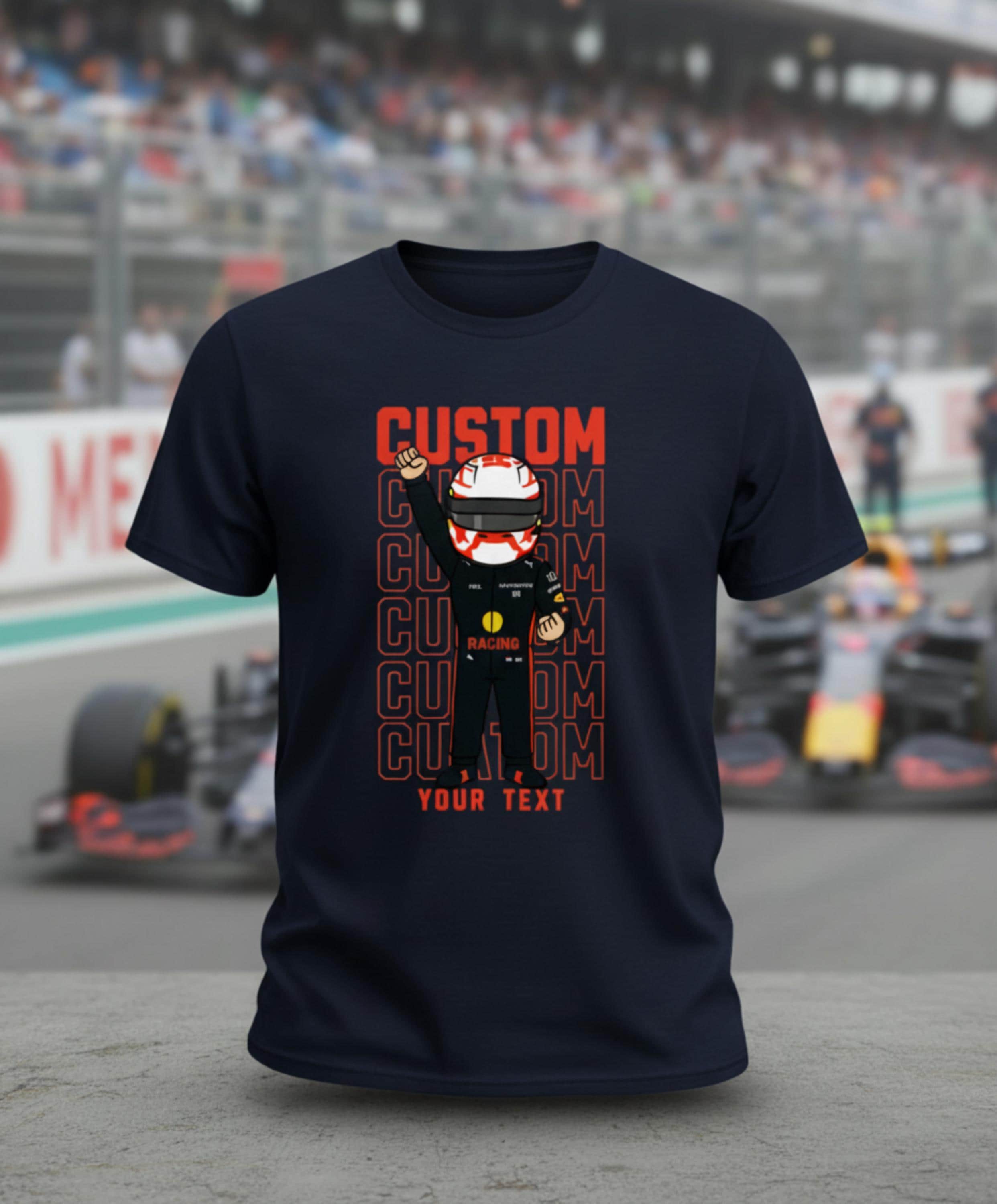Custom Racing Driver f1 T-Shirt • Personalised Race Suit Cartoon Tee • F1 Fan Gift • Custom Name & Text • Motorsport Lover Shirt
