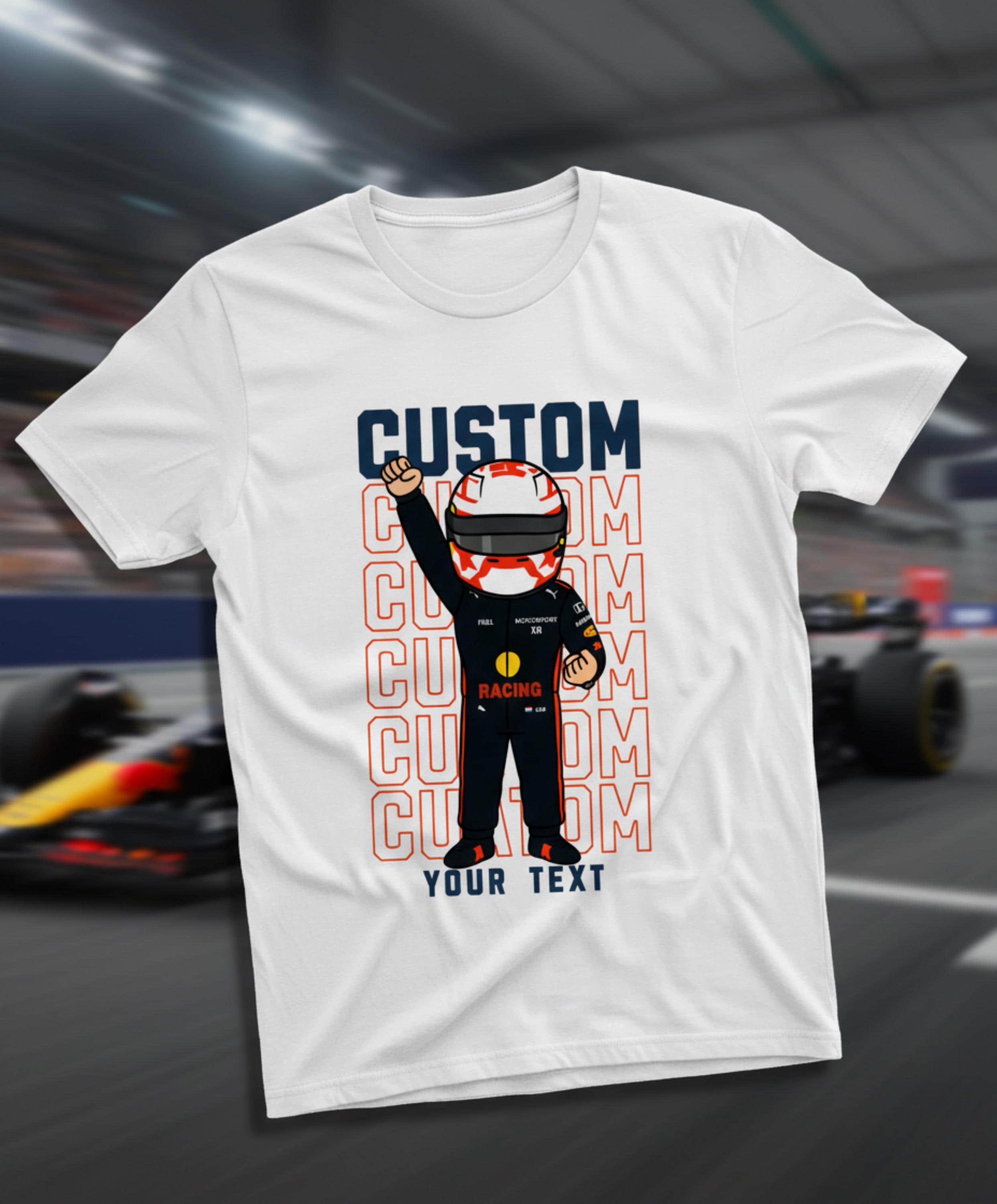 Custom Racing Driver f1 T-Shirt • Personalised Race Suit Cartoon Tee • F1 Fan Gift • Custom Name & Text • Motorsport Lover Shirt