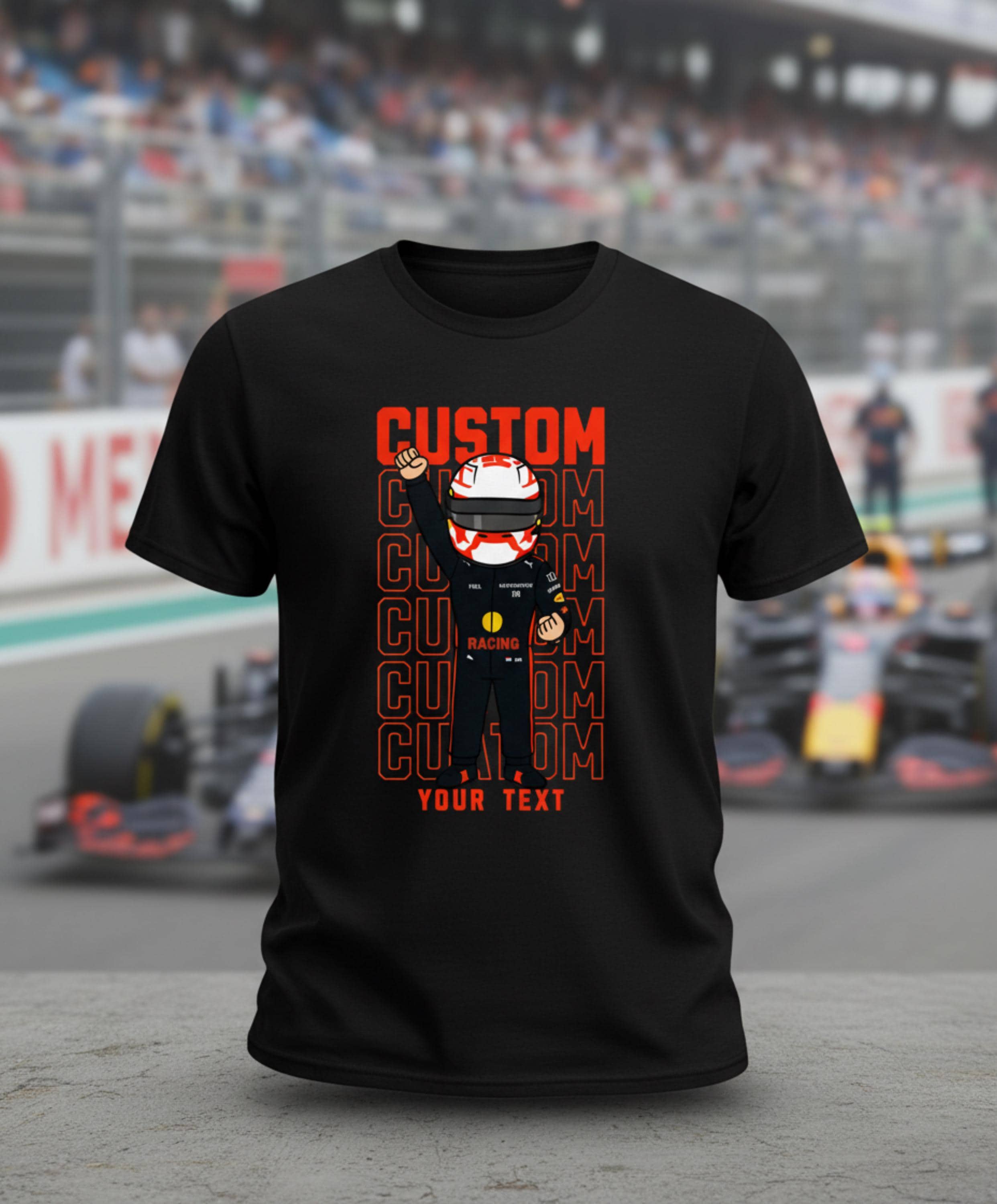 Custom Racing Driver f1 T-Shirt • Personalised Race Suit Cartoon Tee • F1 Fan Gift • Custom Name & Text • Motorsport Lover Shirt