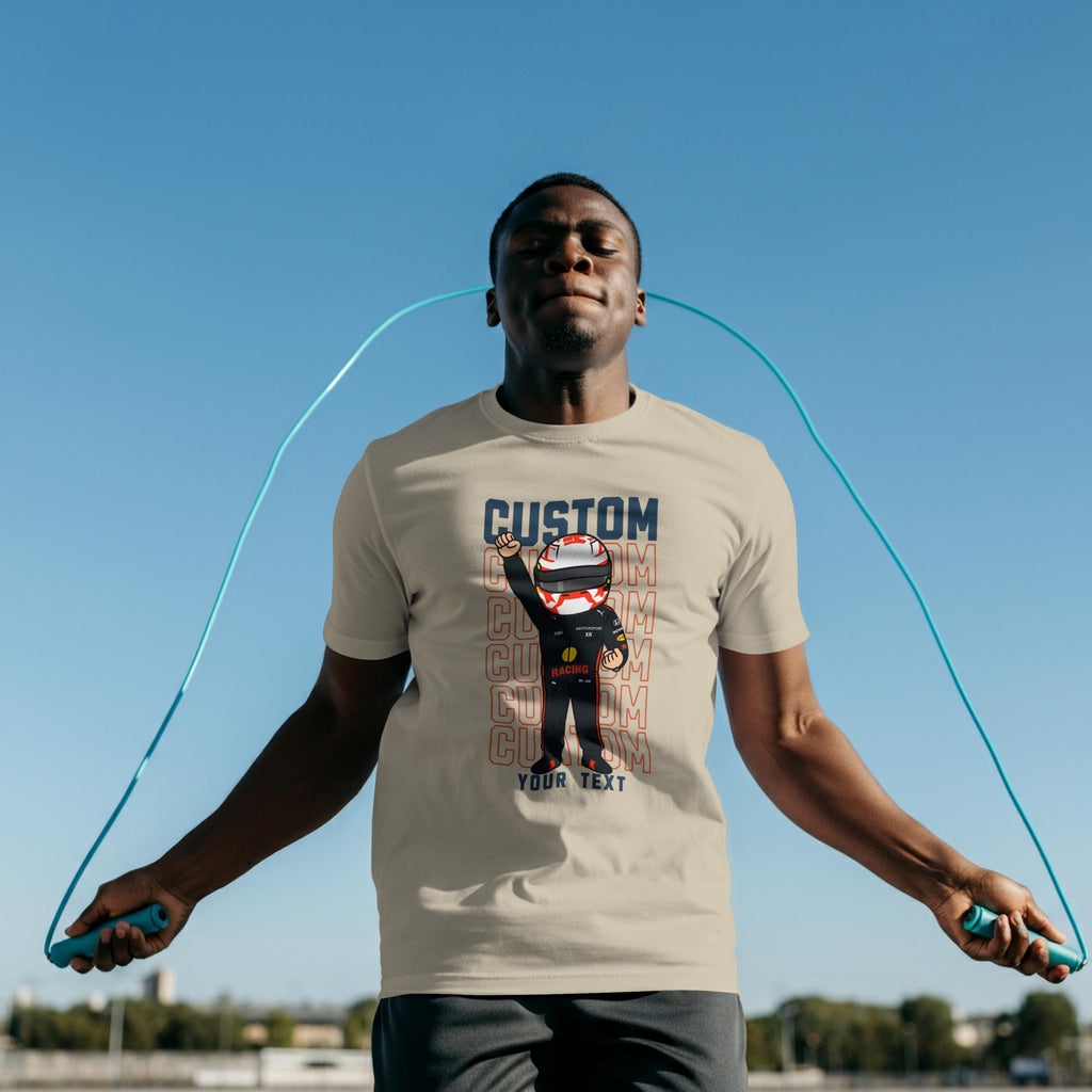Custom Racing Driver f1 T-Shirt • Personalised Race Suit Cartoon Tee • F1 Fan Gift • Custom Name & Text • Motorsport Lover Shirt