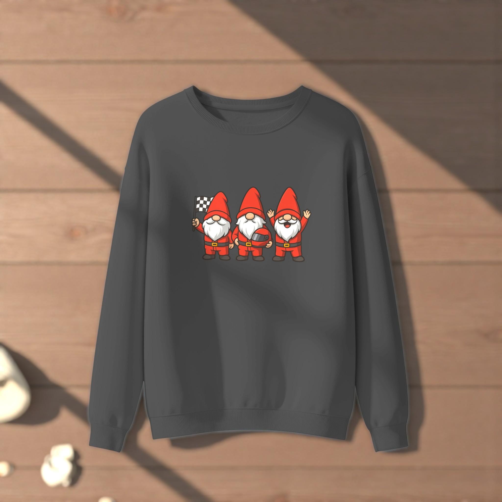 Racing Gnomes Christmas Sweatshirt | Cute Race Fan Holiday Crewneck | Funny Motorsports Shirt | Winter Racing Gift | Cozy Holiday Tee