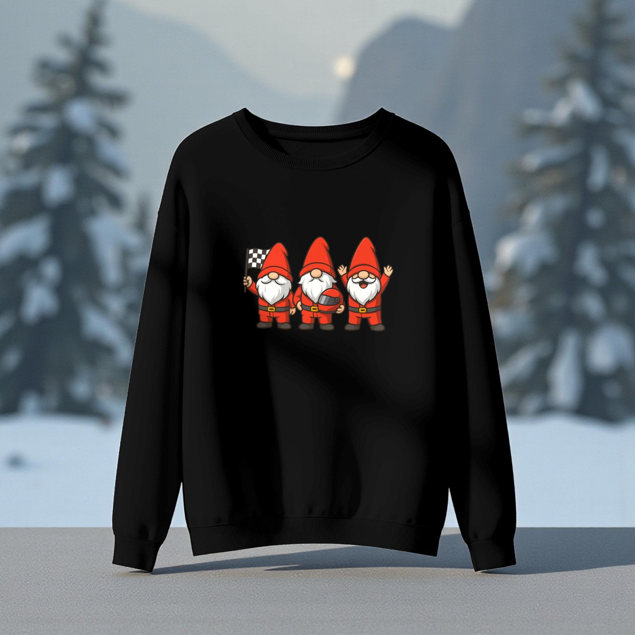 Racing Gnomes Christmas Sweatshirt | Cute Race Fan Holiday Crewneck | Funny Motorsports Shirt | Winter Racing Gift | Cozy Holiday Tee