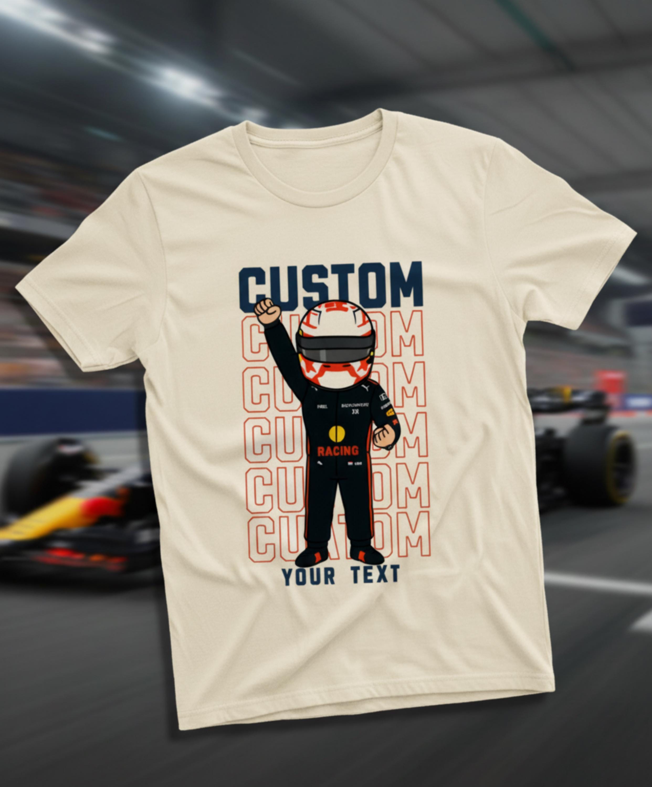 Custom Racing Driver f1 T-Shirt • Personalised Race Suit Cartoon Tee • F1 Fan Gift • Custom Name & Text • Motorsport Lover Shirt
