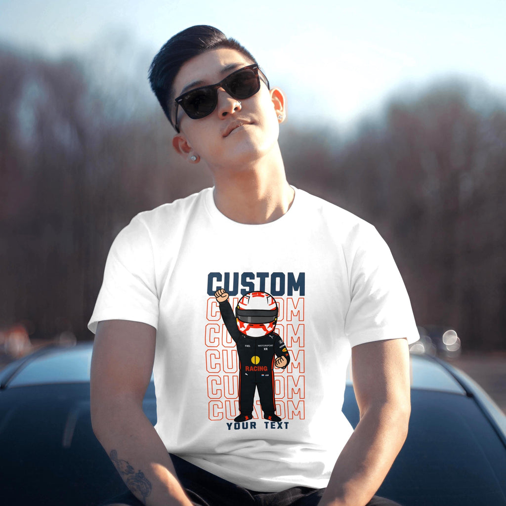 Custom Racing Driver f1 T-Shirt • Personalised Race Suit Cartoon Tee • F1 Fan Gift • Custom Name & Text • Motorsport Lover Shirt