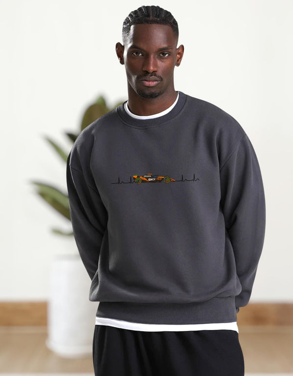 Orange Formula Racing Heartbeat Sweatshirt: Papaya Racing Graphic, Motorsport Fan Apparel