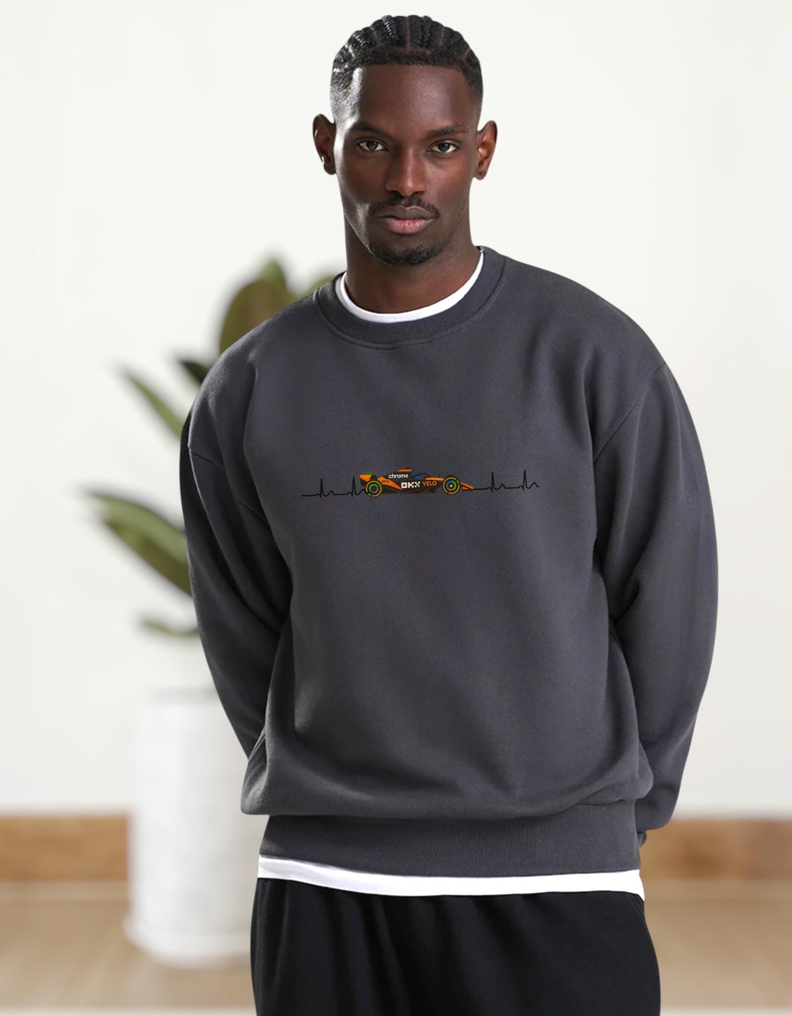 Orange Formula Racing Heartbeat Sweatshirt: Papaya Racing Graphic, Motorsport Fan Apparel