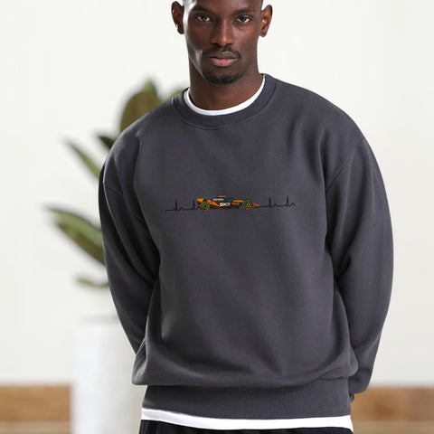 Orange Formula Racing Heartbeat Sweatshirt: Papaya Racing Graphic, Motorsport Fan Apparel