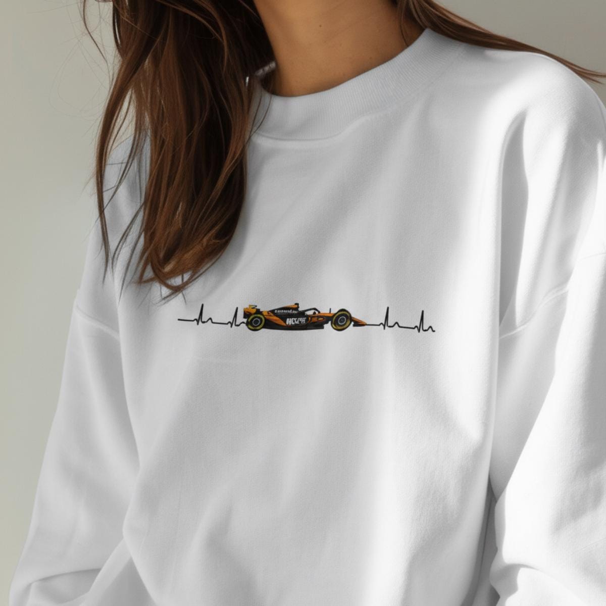 Orange Formula Racing Heartbeat Sweatshirt: Papaya Racing Graphic, Motorsport Fan Apparel