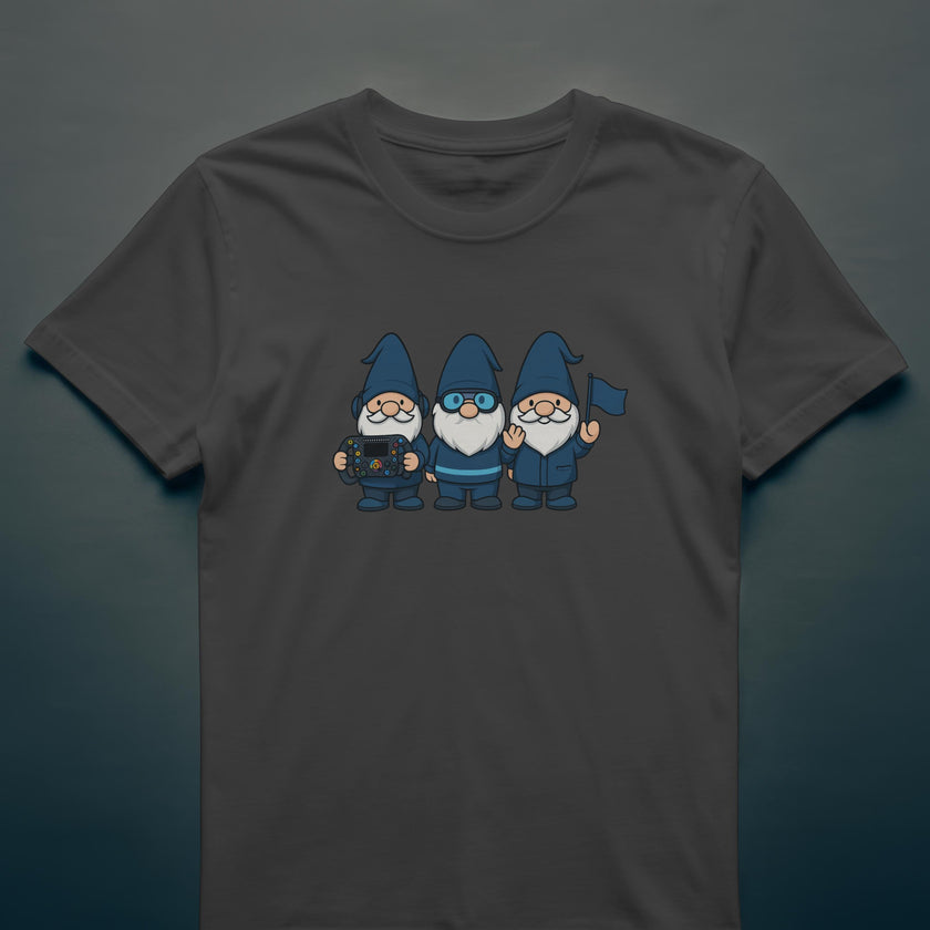 Blue Pit Crew Gnome Shirt, Racing Engineer Cartoon Tee, F1 Fan Gift, Grand Prix Weekend Outfit, Cute Trackside Apparel, Unisex Graphic Top