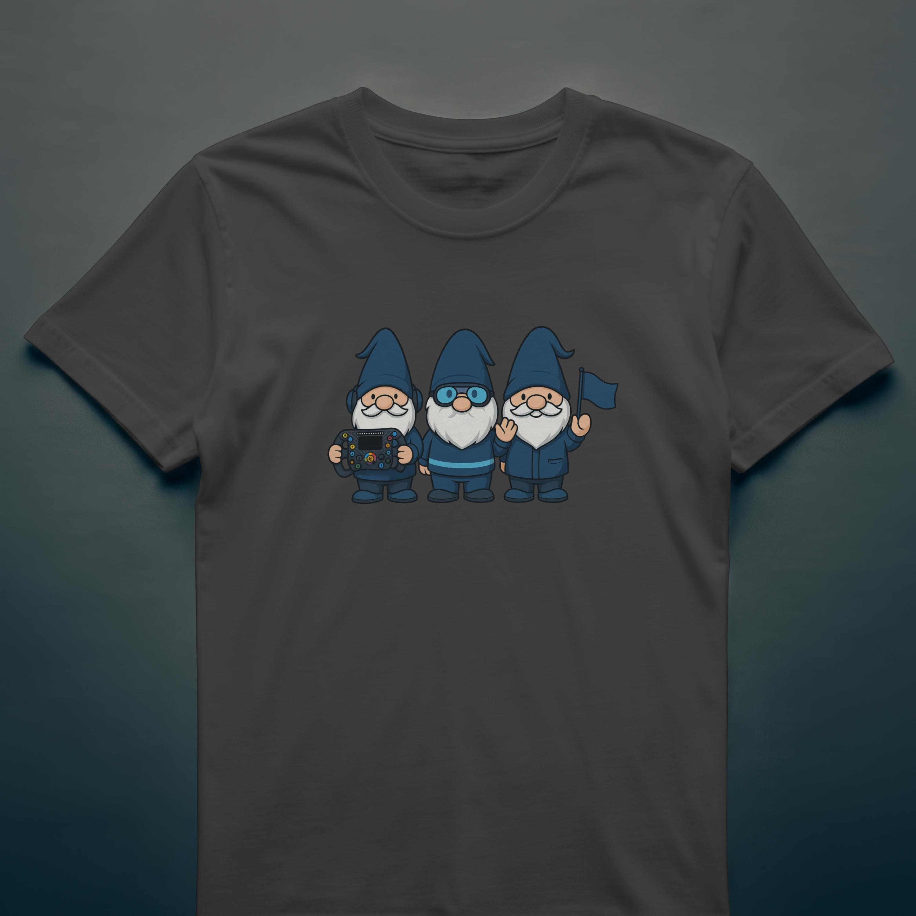 Blue Pit Crew Gnome Shirt, Racing Engineer Cartoon Tee, F1 Fan Gift, Grand Prix Weekend Outfit, Cute Trackside Apparel, Unisex Graphic Top