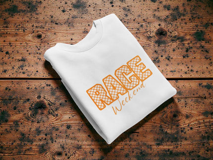 Papaya Race Weekend Sweatshirt, Checkered Racing Crewneck, Motorsport Fan Pullover, Papaya Orange Racing Jumper, Custom Sleeve Number.