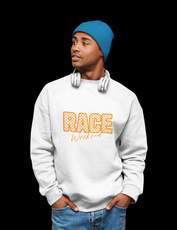 Papaya Race Weekend Sweatshirt, Checkered Racing Crewneck, Motorsport Fan Pullover, Papaya Orange Racing Jumper, Custom Sleeve Number.