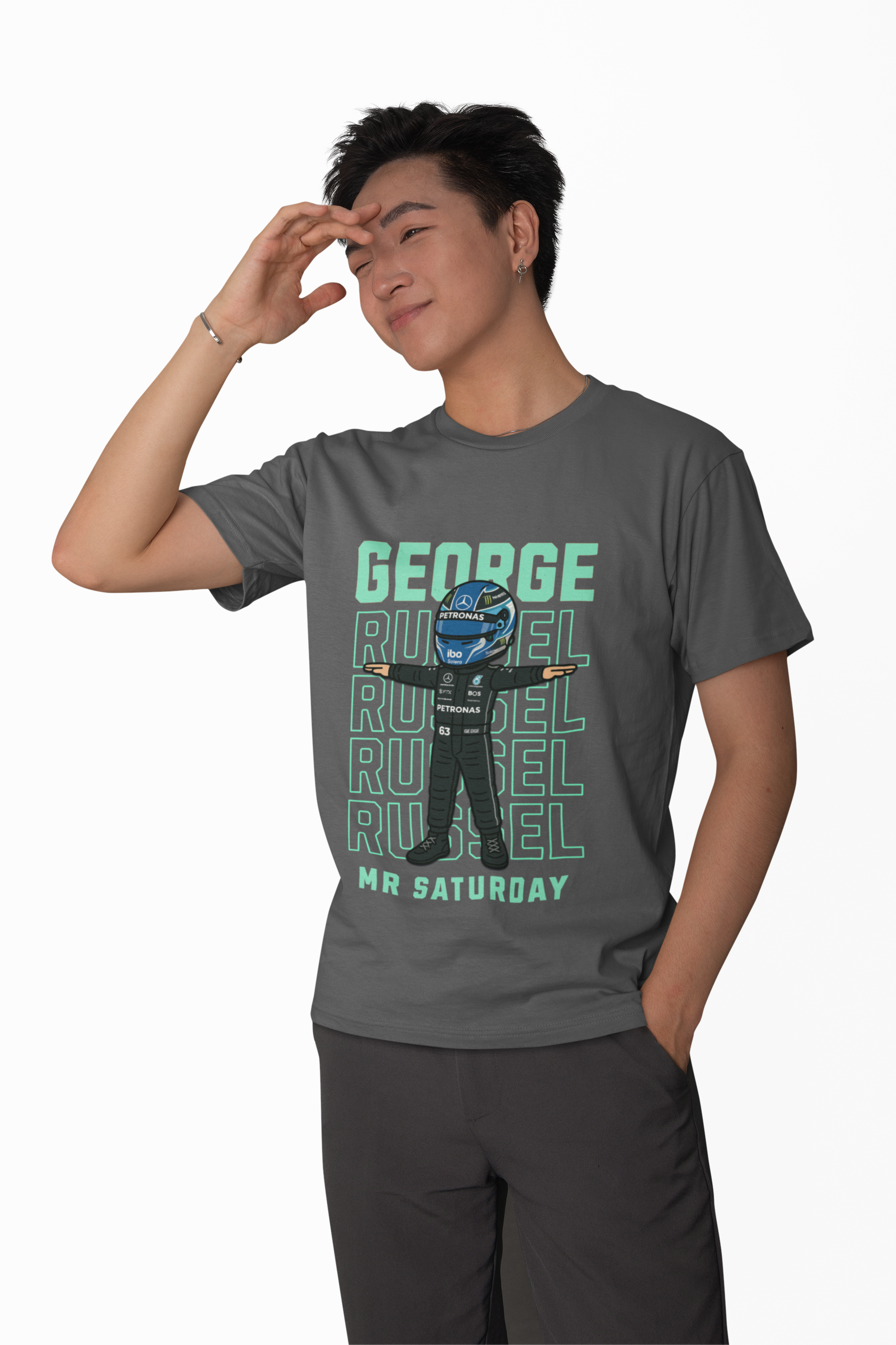 Custom Racing Driver T-Shirt -Personalised Name & Number - Cartoon Racer Tee -Custom Colour Suit Helmet