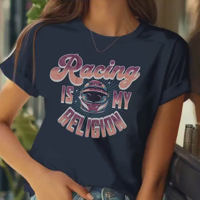 Vintage Motorsports T-Shirt Racing is My Religion Retro Cotton Shirt Unisex Car Enthusiast Gift Speed Racing Tee