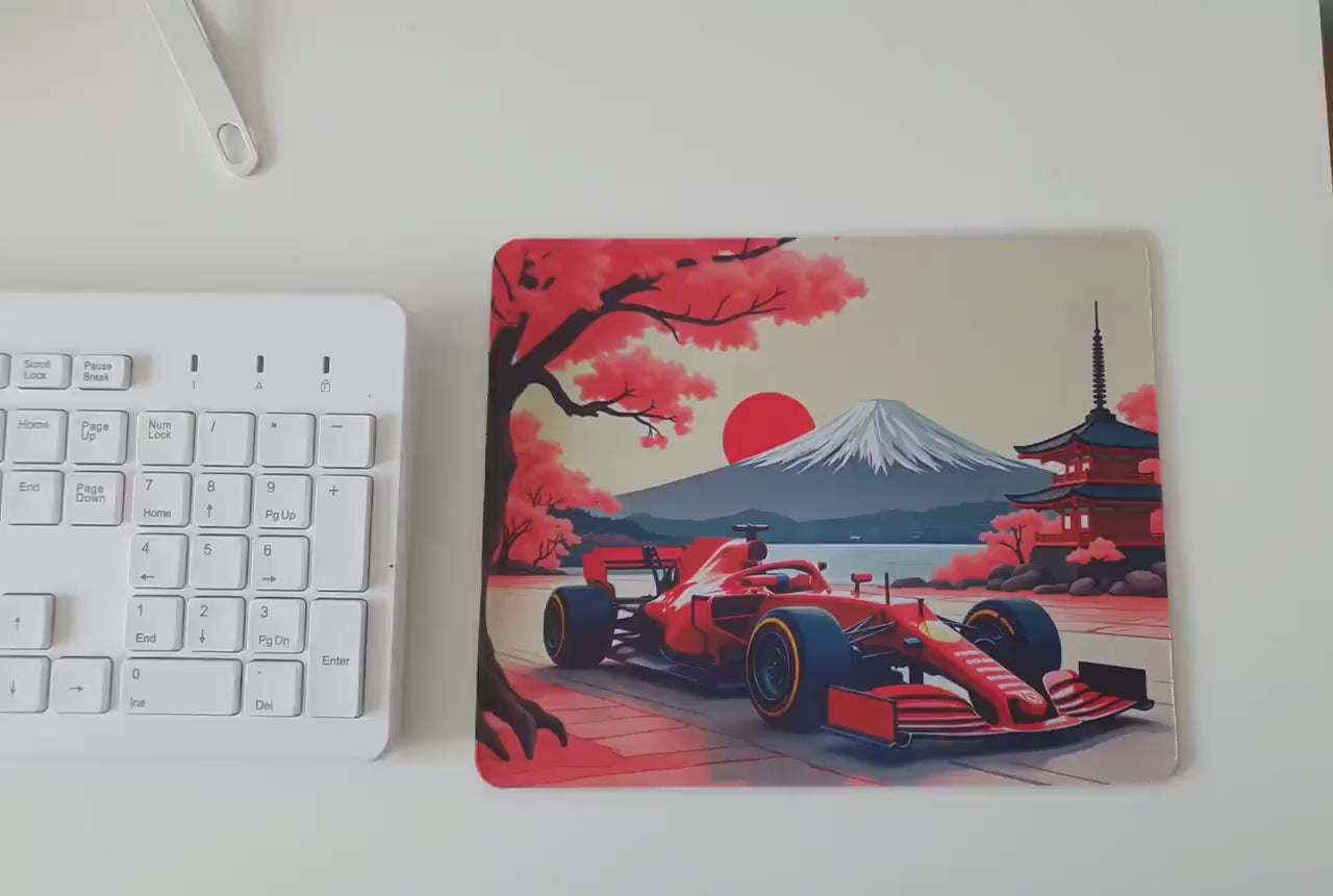 Japanese Cherry Blossom Racing Car Mouse Pad: Vibrant Gaming Desk Decor