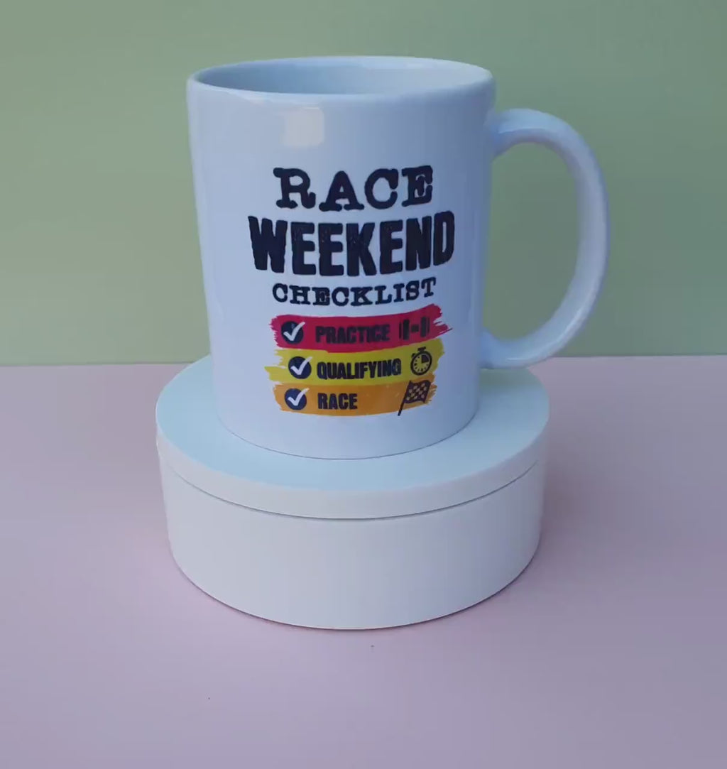 Race Weekend Checklist Mug: Motorsport Enthusiast Gift